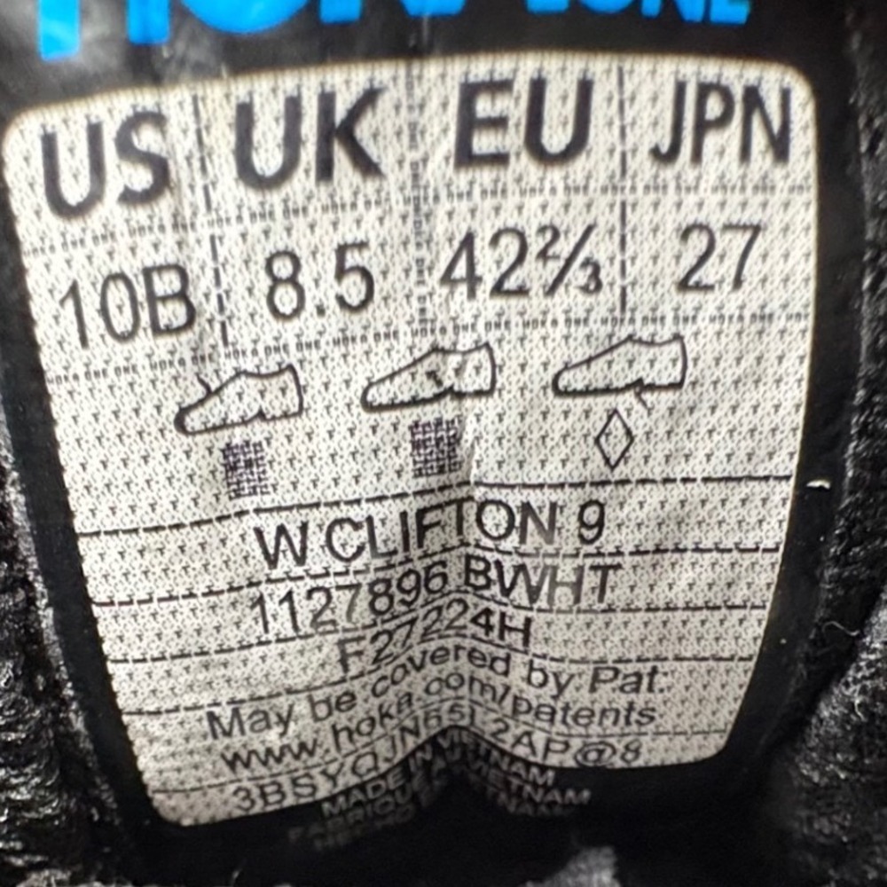 Hoka Clifton 9 Womens Size 10 Black White Athletic Running Shoes (1127896 BWHT) - Picture 8 of 8